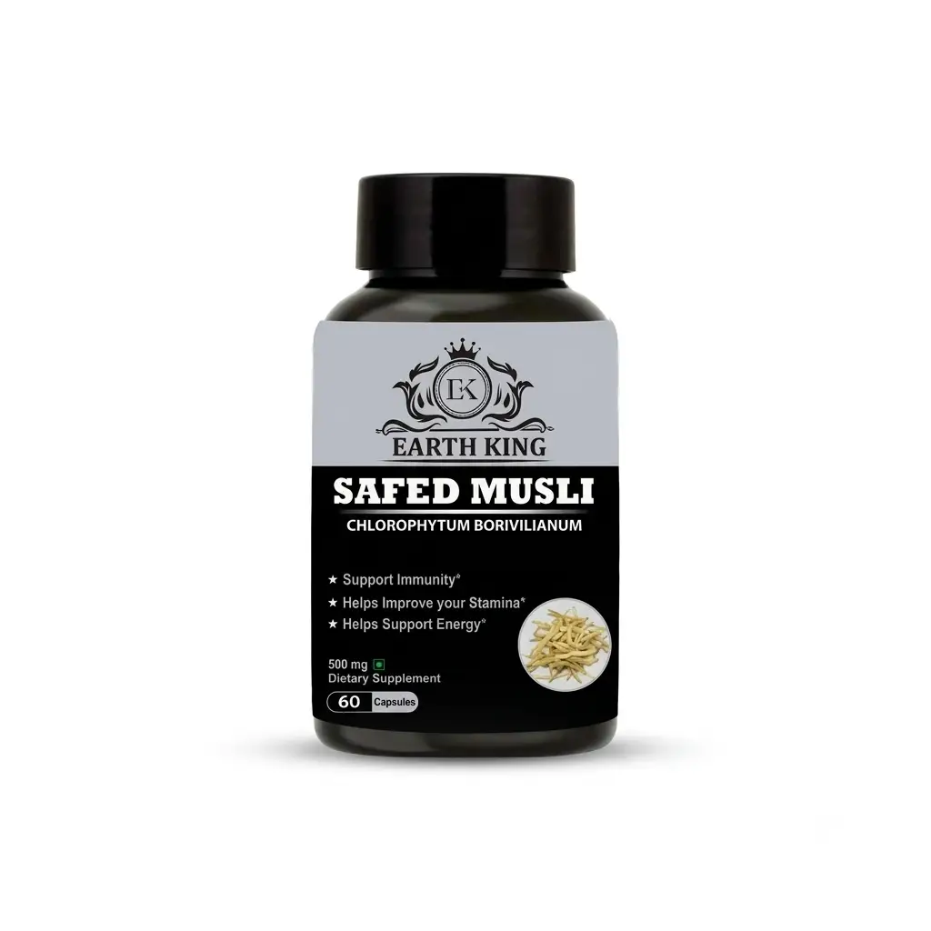 Earth King Safed Musli Extract Capsule (Chlorophytum Borivilianum)|Strength & Stamina – 60 Capsule