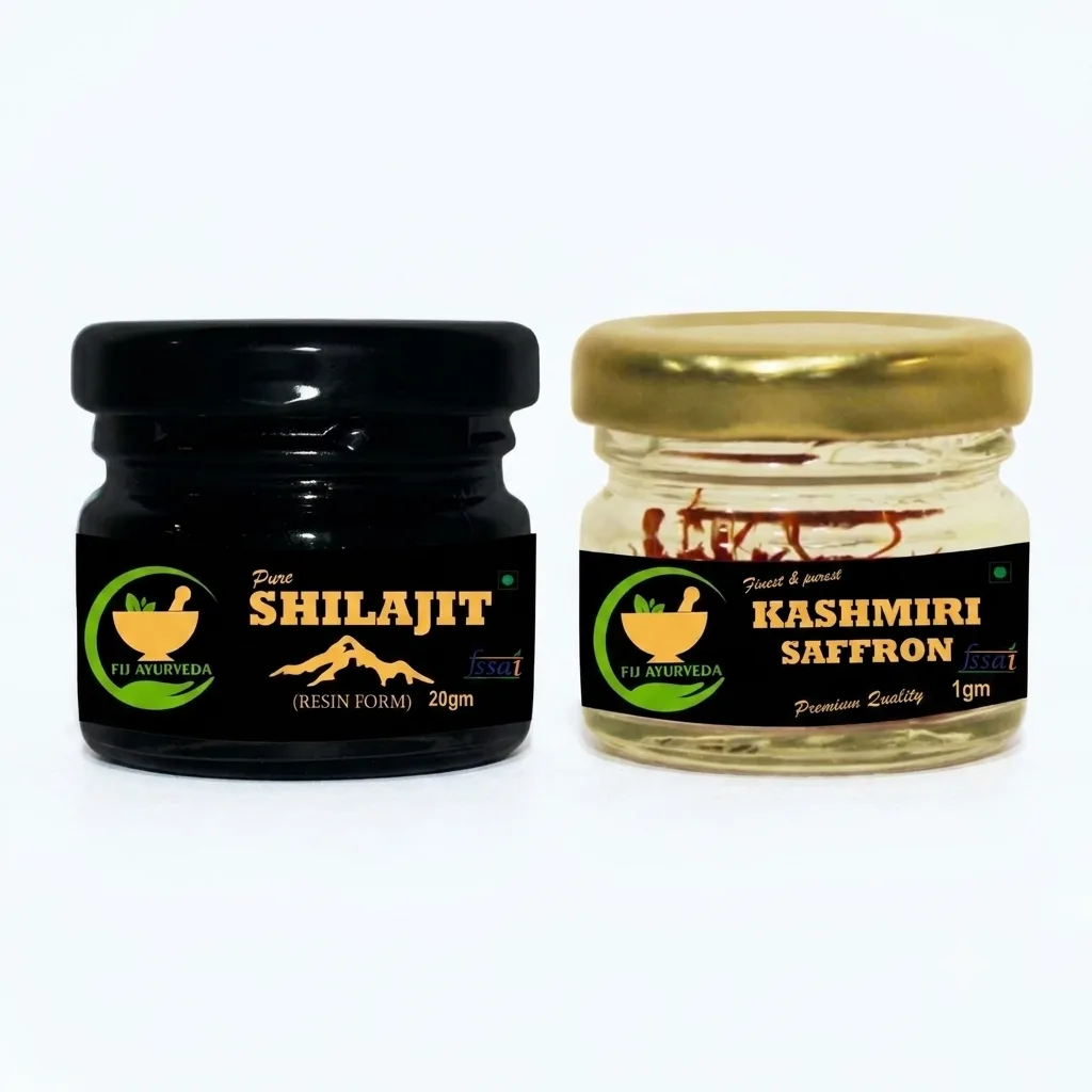 **FIJ Ayurveda Pure Shilajit Resin 20g with Premium Kashmiri Kesar Saffron 1g – Ayurvedic Wellness Combo Pack**