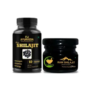 **FIJ Ayurveda Raw Shilajit Resin 20g with Shilajit Capsules 60 Count – Premium Ayurvedic Combo Pack for Men & Women**